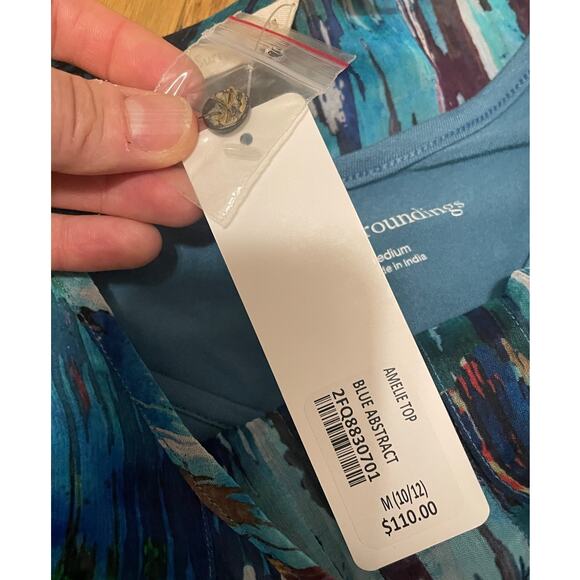 Soft Surroundings Women's Medium Blue Abstract Amelie Top Boho Button Up NWT - Picture 5 of 9